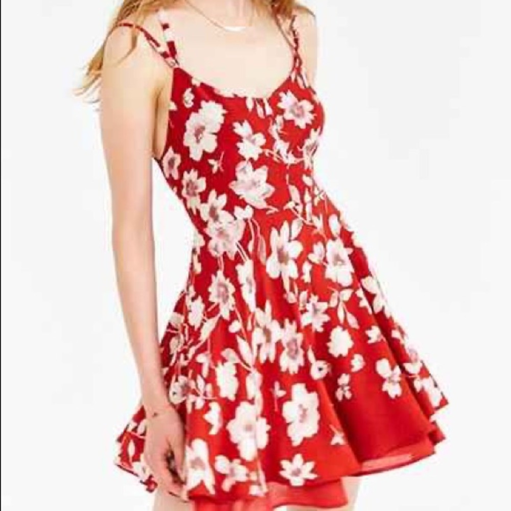 Kimchi Blue Red Floral Strappy Dress (0)